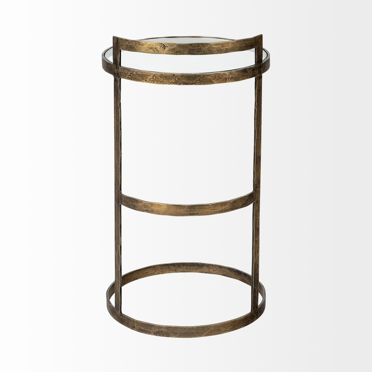 Reimer 15L x 15W Gold Round Glass Top with Metal Frame Accent Table, Side & End Table by Mercana, 15" length x 15" width x 26.5" height View 6