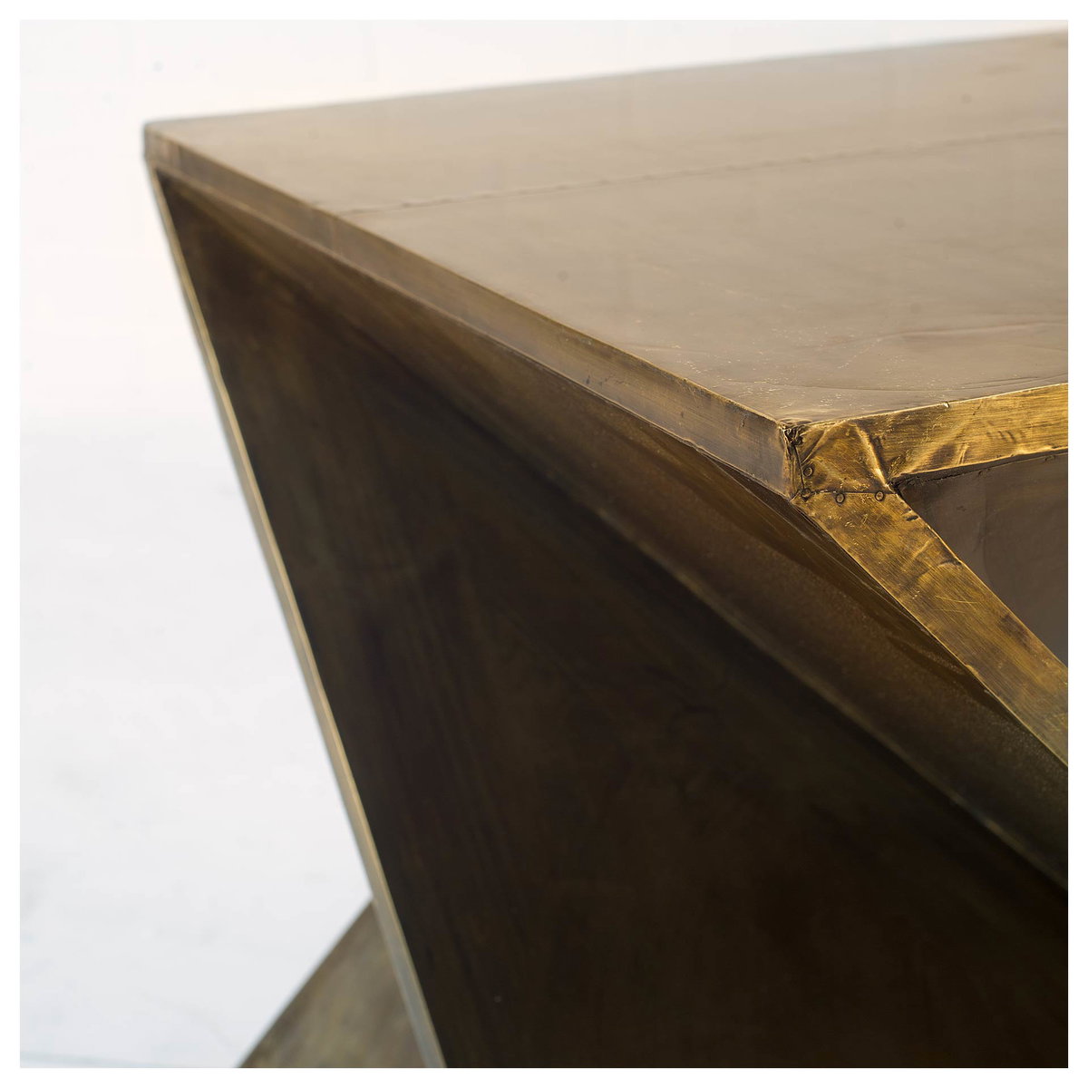 Zelda 20L x 20W Gold Metal-Cladded Z-Shaped Wooden Accent Table, Side & End Table by Mercana, 20" length x 20" width x 20.75" height View 4