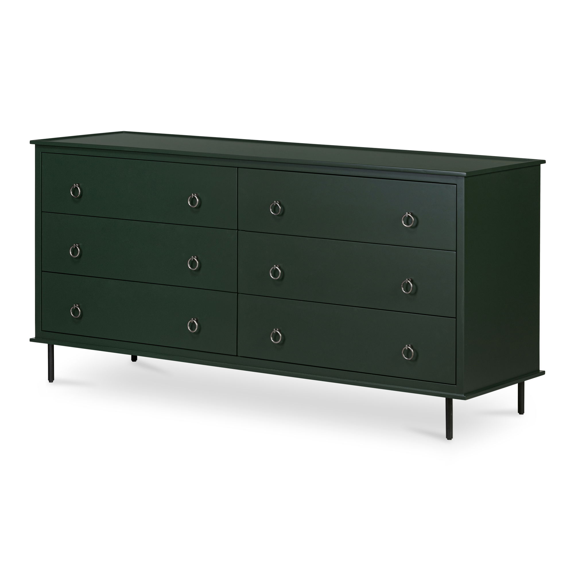 Reagan 6 Drawer Dresser Deep Green, by Moe's Home, 63" width x 30.25" height x 18.5" depth View 2