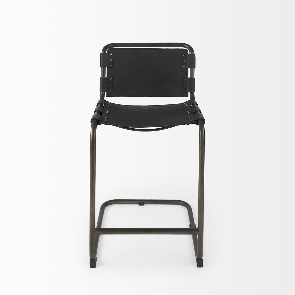 Berbick Backless 38in Seat Counter Stool | Black Leather with Gray Metal, Counter & Bar Stool by Mercana, 20.5" length x 24.8" width x 39" height View 3