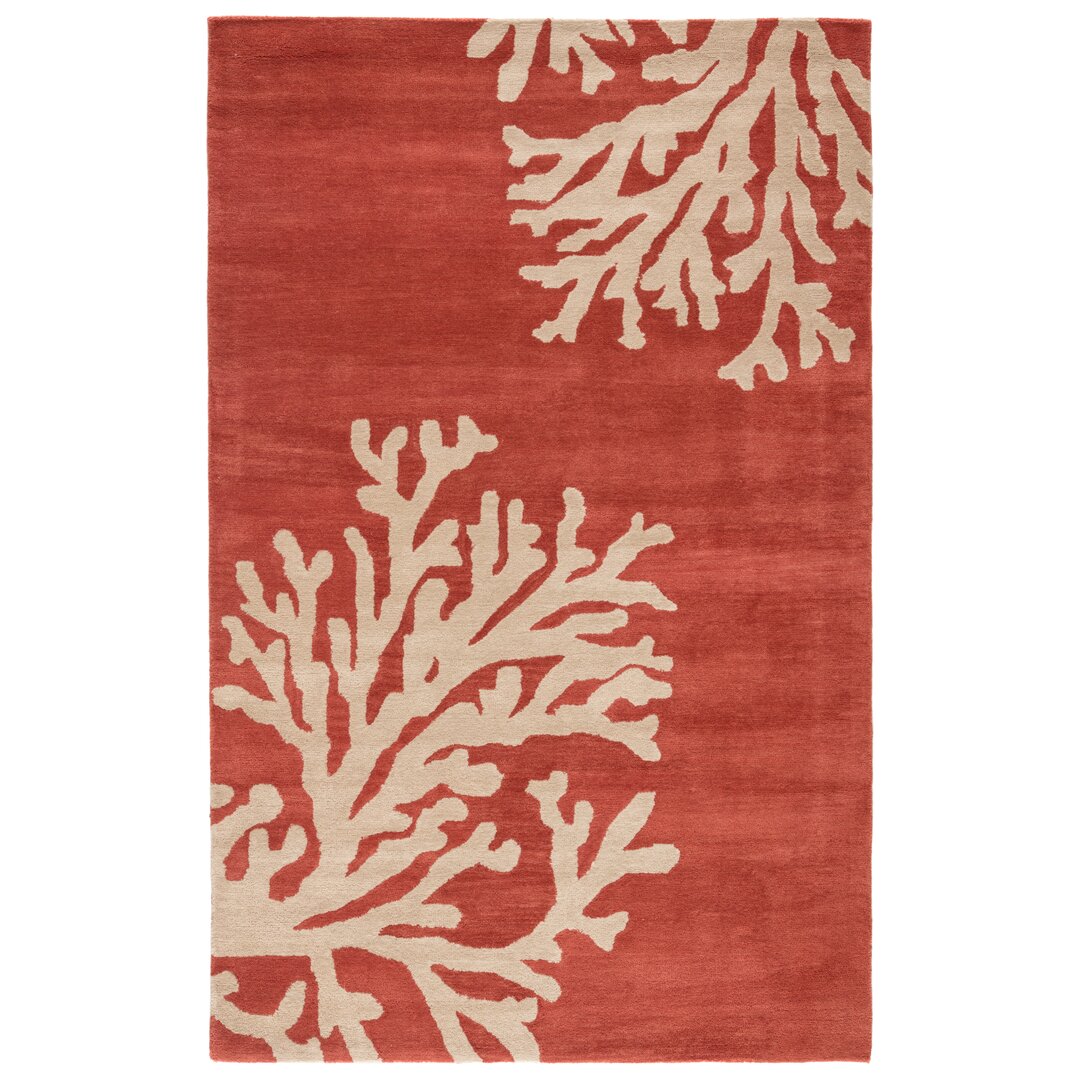 Coastal Seaside Wool Hand Tufted Orange & Ivory Area Rug large image 
