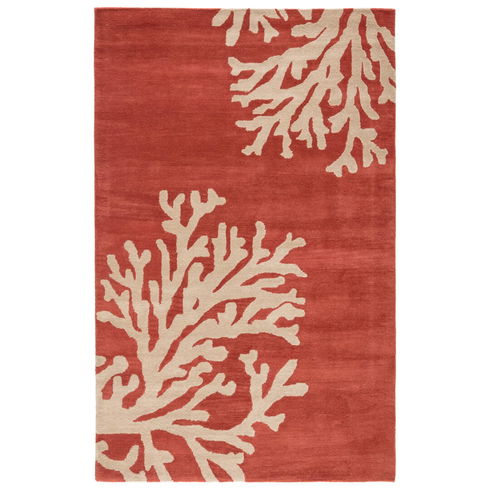 Coastal Seaside Wool Hand Tufted Orange & Ivory Area Rug