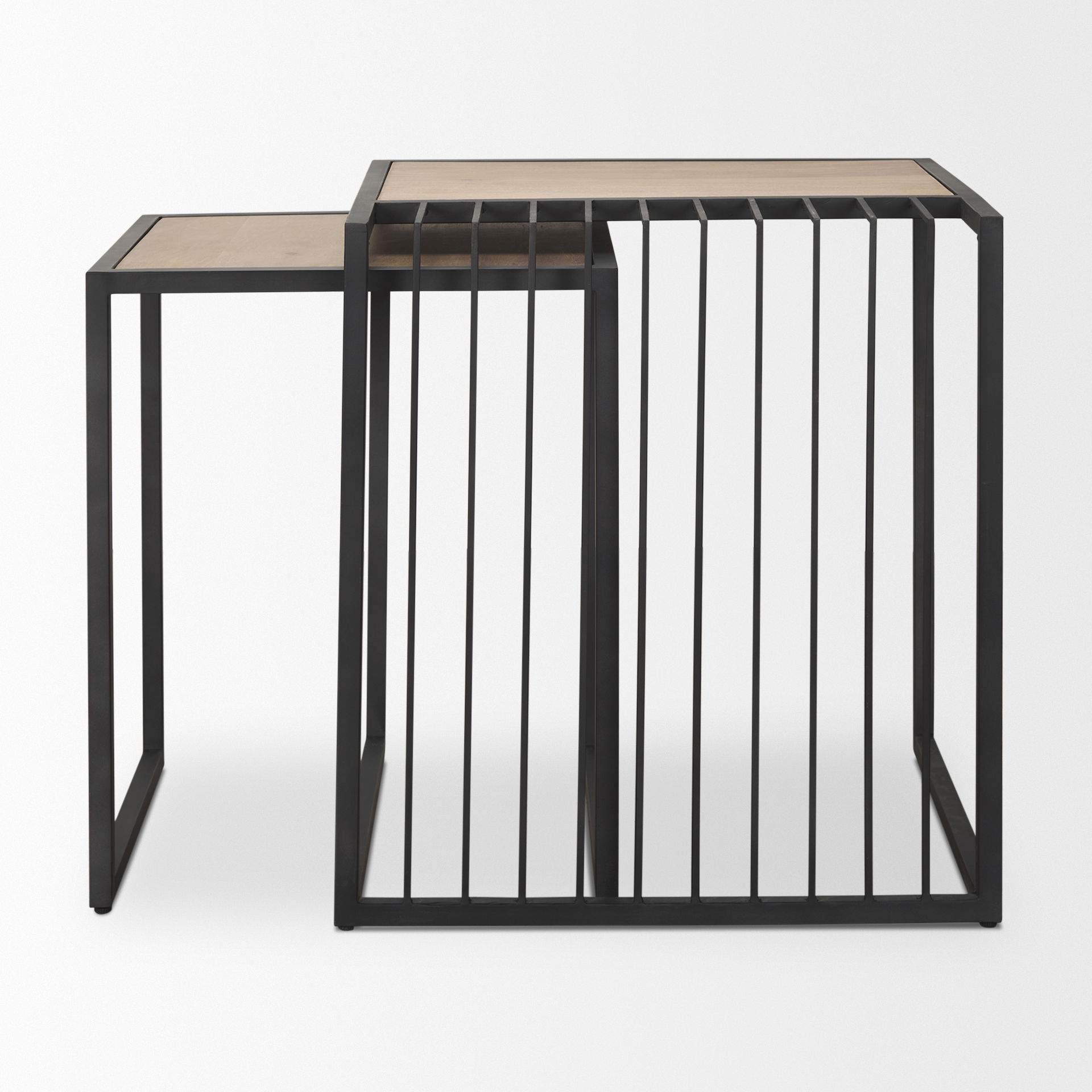 Miles Black Metal with Light Wood Nesting End/Side Table, Side & End Table by Mercana, 22" length x 22" width x 24" height View 3