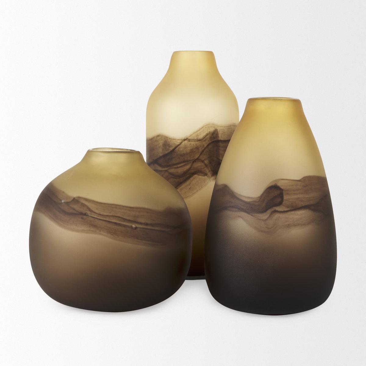 Pyla Large Yellowith Brown Glass Sand Dune Inspired Vase, by Mercana, 7" length x 7" width x 11" height View 7