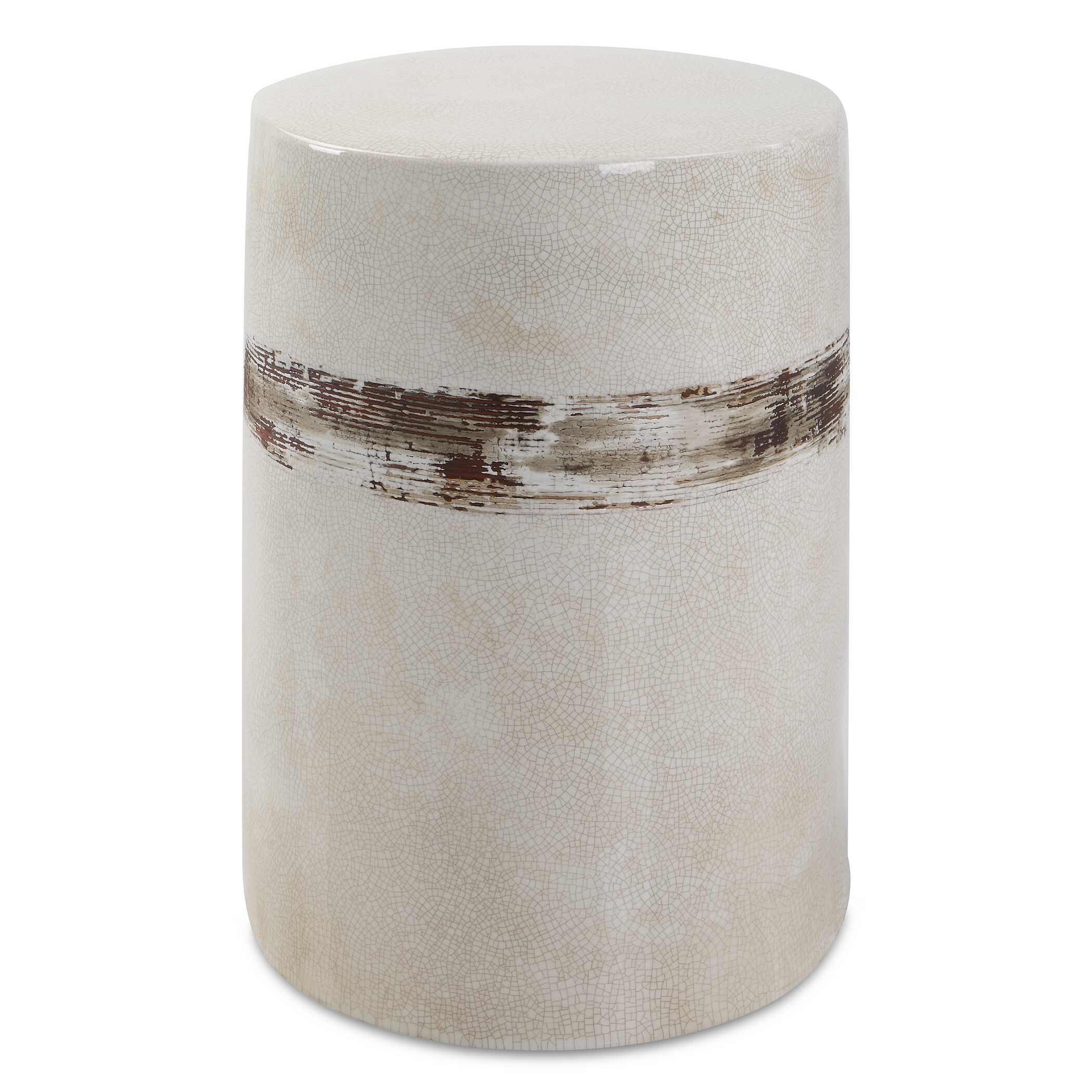 Comanche White Ceramic Garden Stool, Furniture by Uttermost, 13" width x 18" height x 13" depth View 1