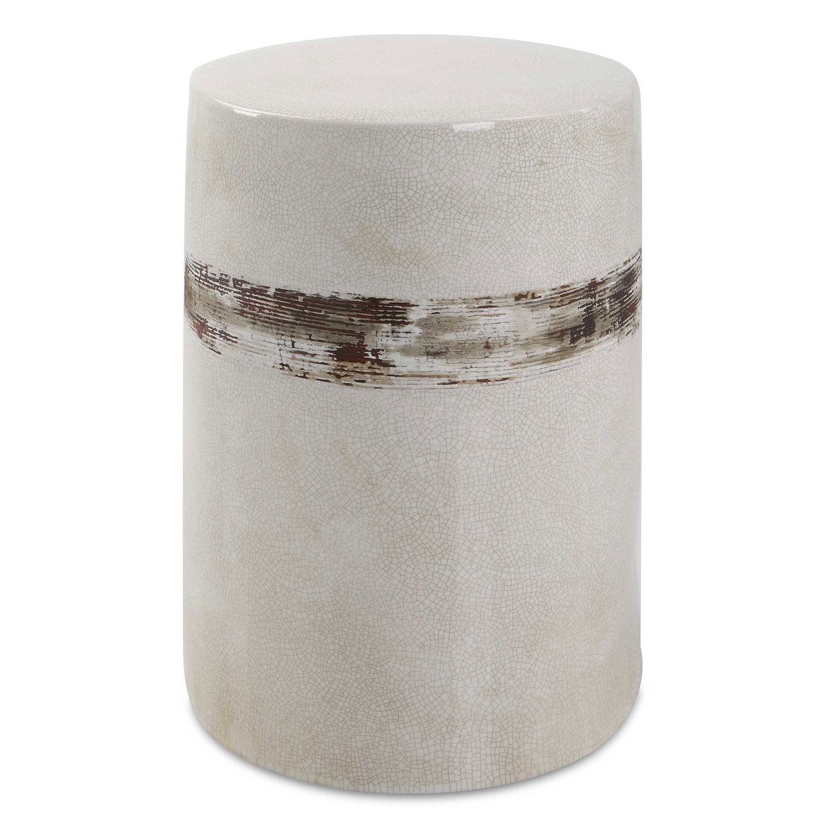 Comanche White Ceramic Garden Stool, Side & End Table by Uttermost, 13" width x 18" height x 13" depth View 1
