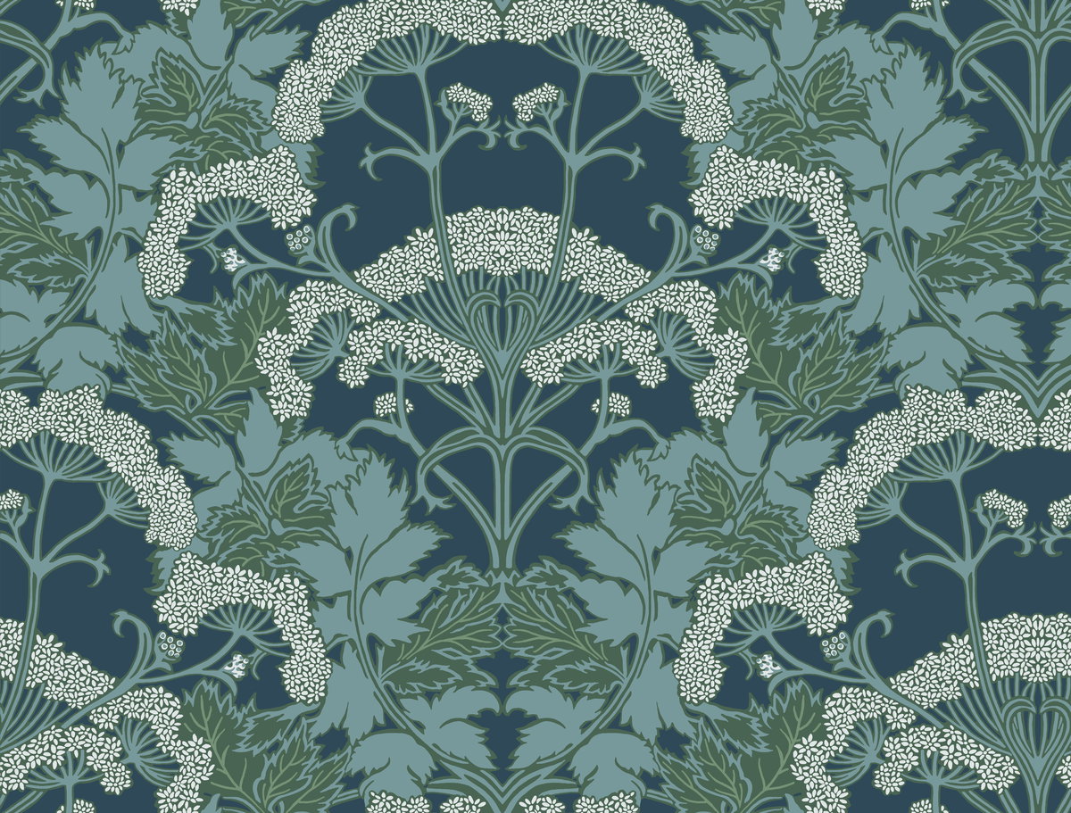 Yarrow Nouveau Blue & Green Wallpaper, by York Wall, 27' length x 2'3" width x 0.02" depth View 1