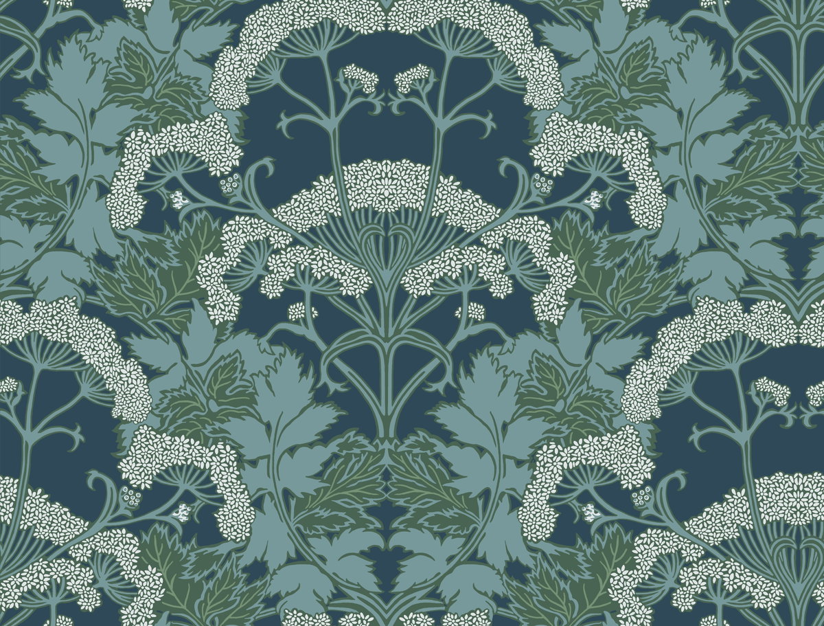 Yarrow Nouveau Blue & Green Wallpaper, by York Wall, 27' length x 2'3" width x 0.02" depth