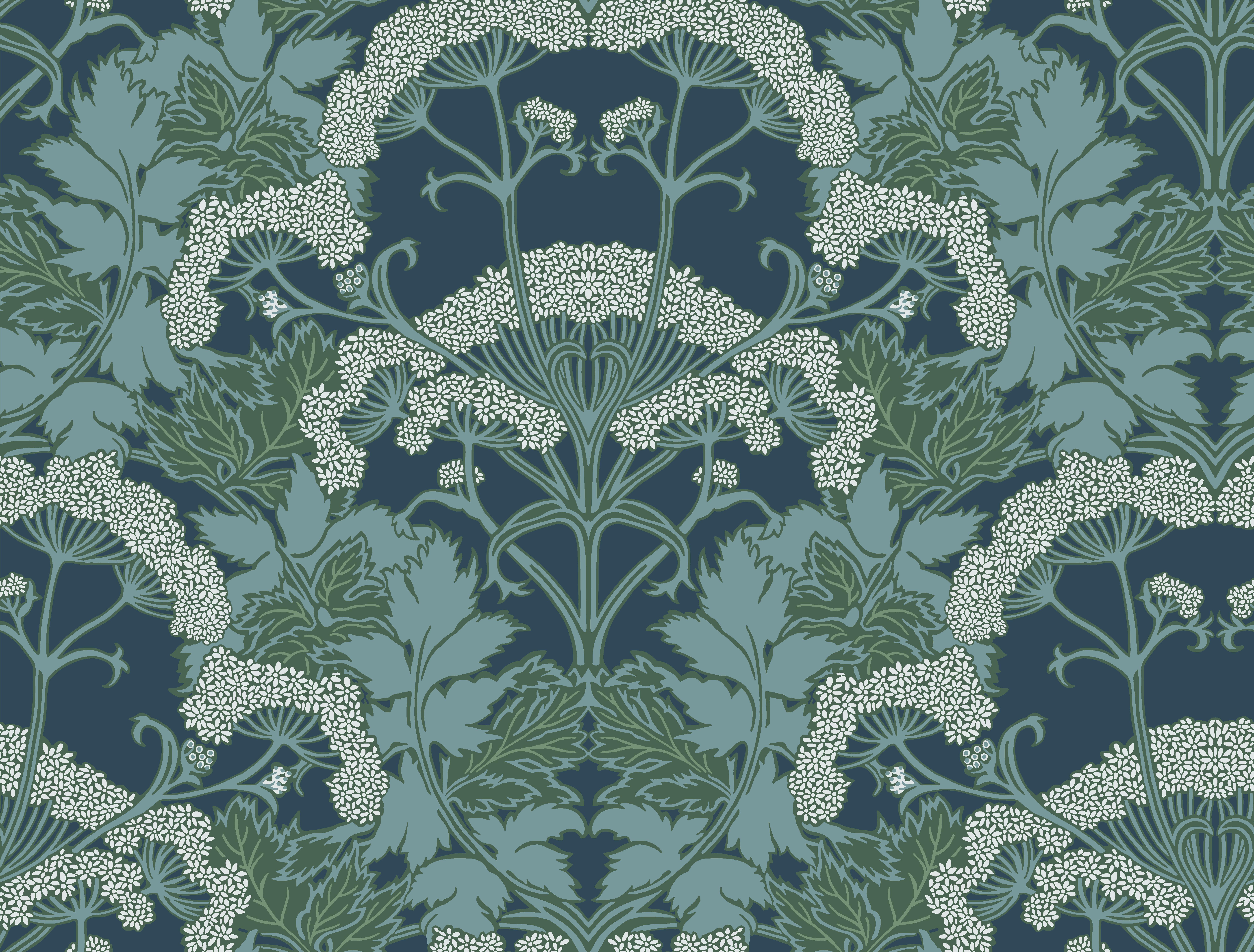Yarrow Nouveau Blue & Green Wallpaper large image 
