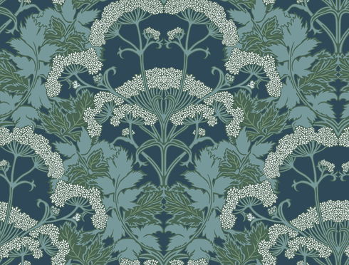Yarrow Nouveau Blue & Green Wallpaper
