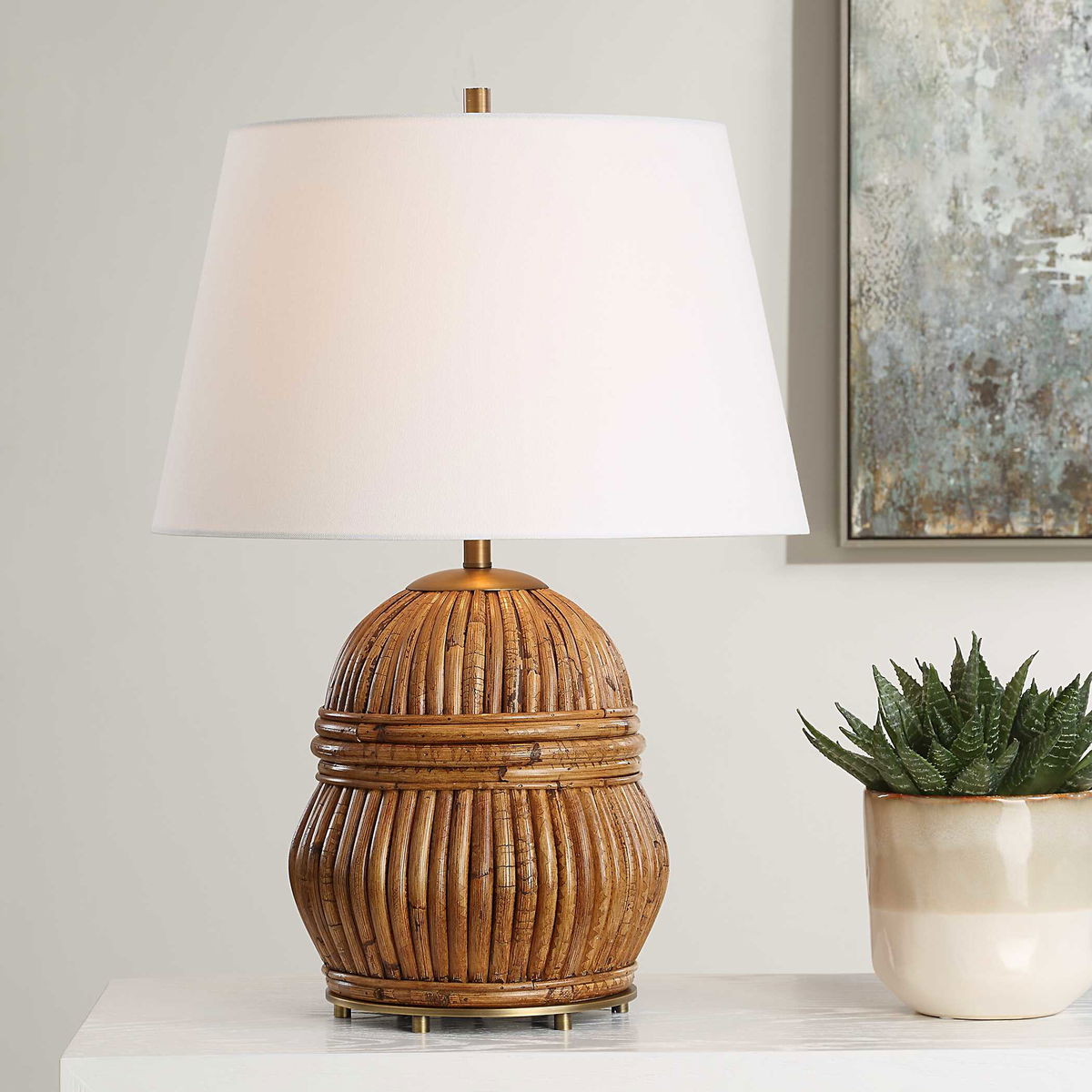 Reed Honey Rattan Table Lamp, by Uttermost, 18" width x 25" height x 18" depth View 2