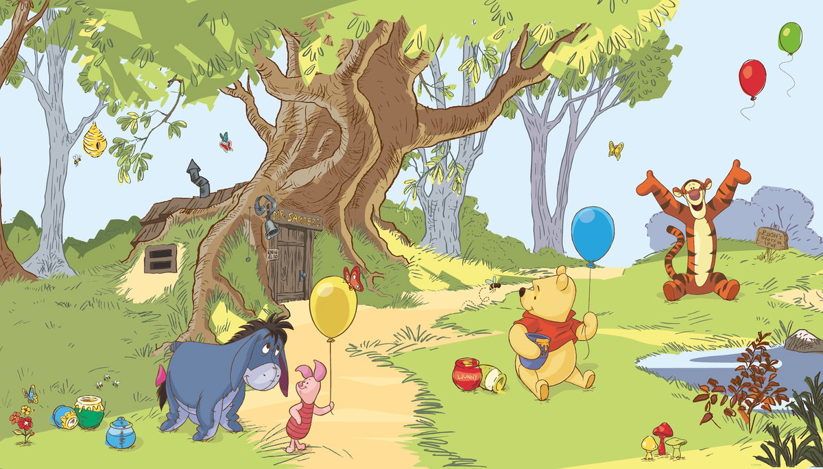 Pooh & Friends Chair Rail Wall Mural, Wallpaper by York Wall, 1'6" length x 1'6" width x 0.02" depth