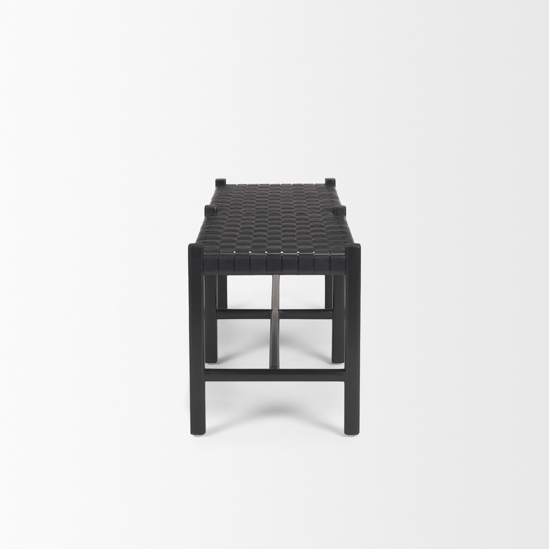 Shane Black Wood with Woven Black Leather Bench large image 