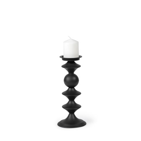Candelero I Small Black Metal Grooved Table Candle Holder