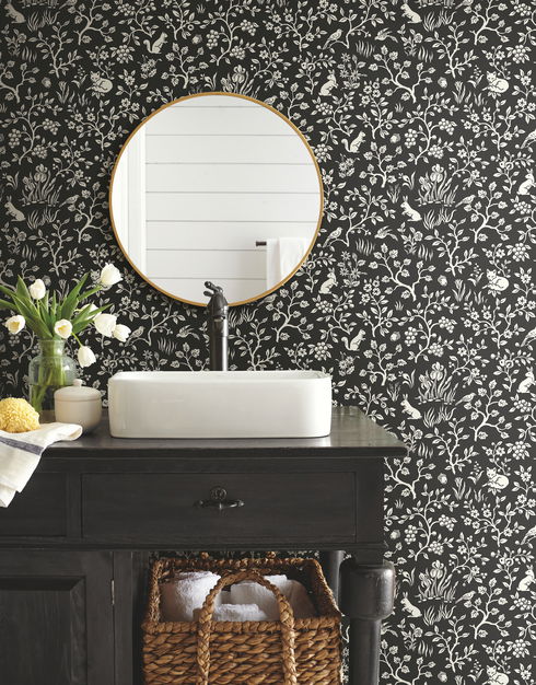 Magnolia Home Fox & Hare Black Peel & Stick Wallpaper
