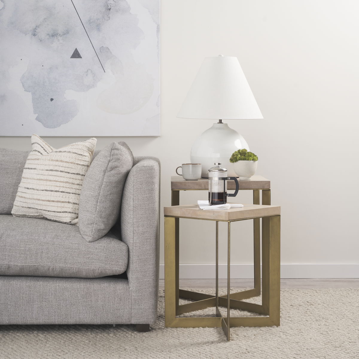 Faye (Set of 2) 19L x 19W x 26H Beige Finished Wood with Gold Metal Base Accent Tables, Side & End Table by Mercana, 19" length x 19" width x 26" height View 2