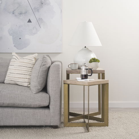 Faye (Set of 2) 19L x 19W x 26H Beige Finished Wood with Gold Metal Base Accent Tables