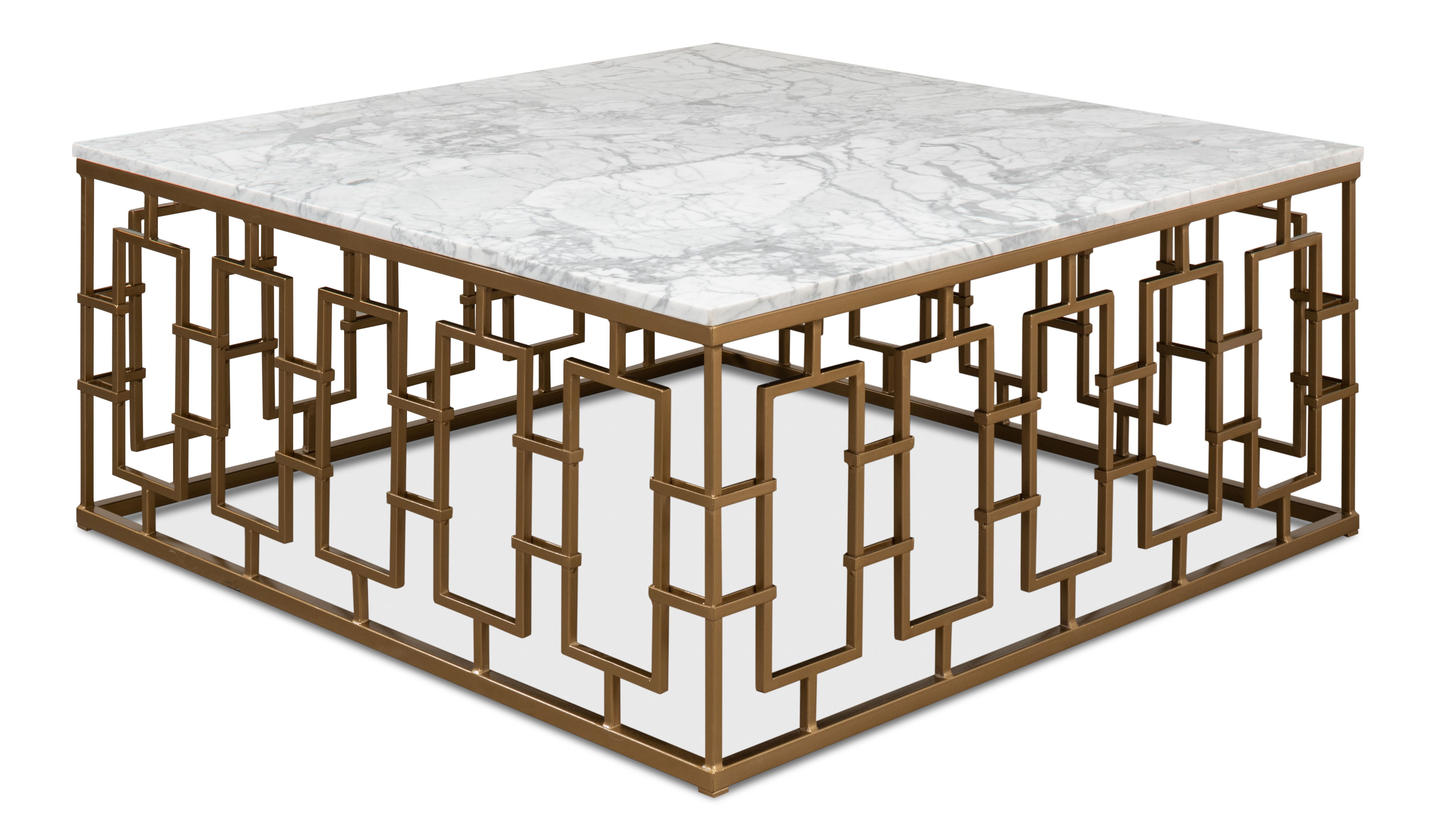 Brass Gate Cocktail Table W/ Wht Marble large image 