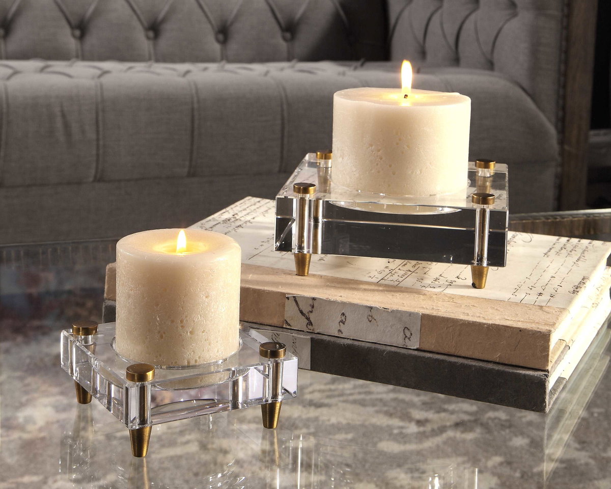 Claire Crystal Block Candleholders Set/2, Candles & Candle Holder by Uttermost, 6.25" width x 2.5" height x 6.25" depth View 4