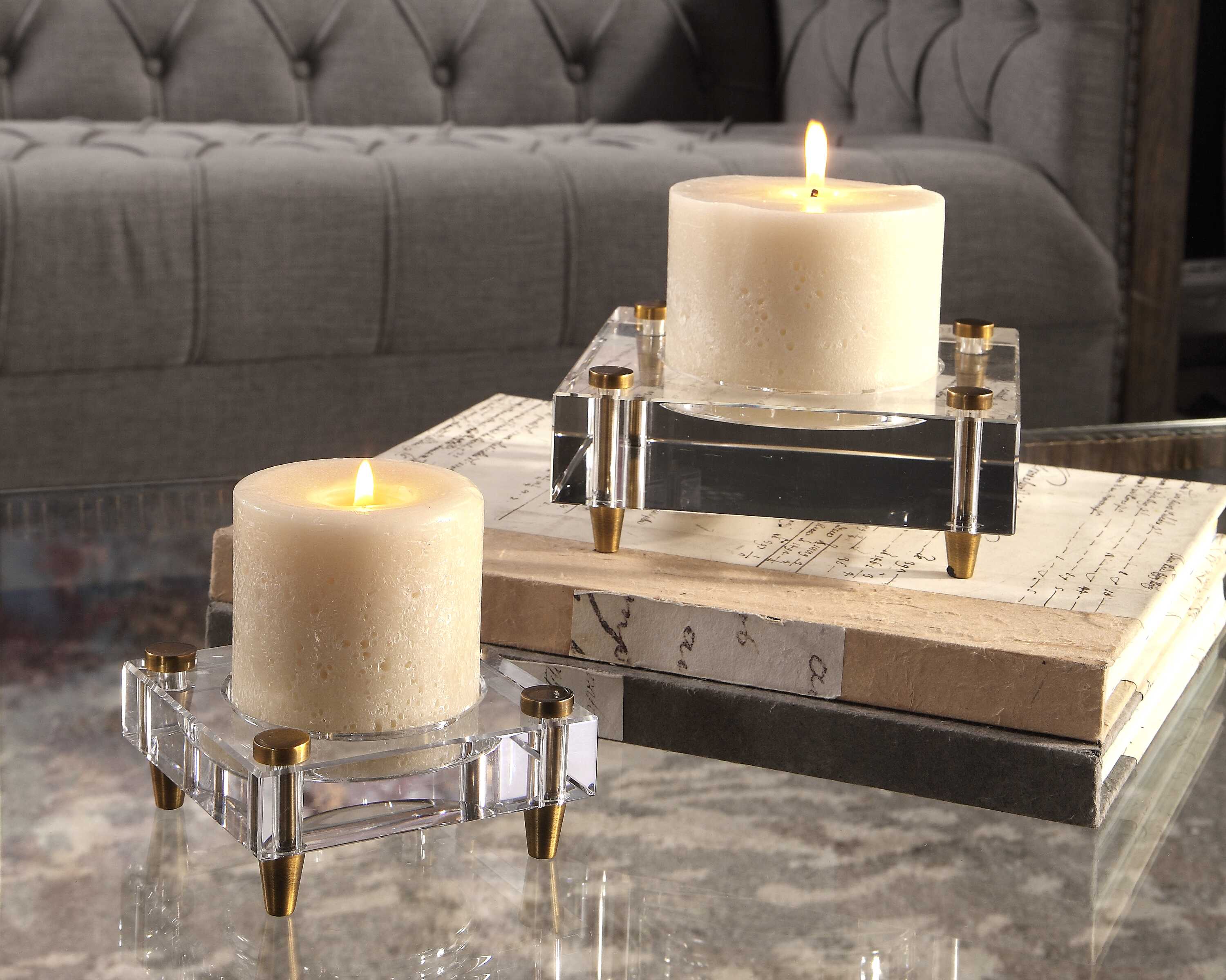 Claire Crystal Block Candleholders Set/2, Decorative by Uttermost, 6.25" width x 2.5" height x 6.25" depth View 4