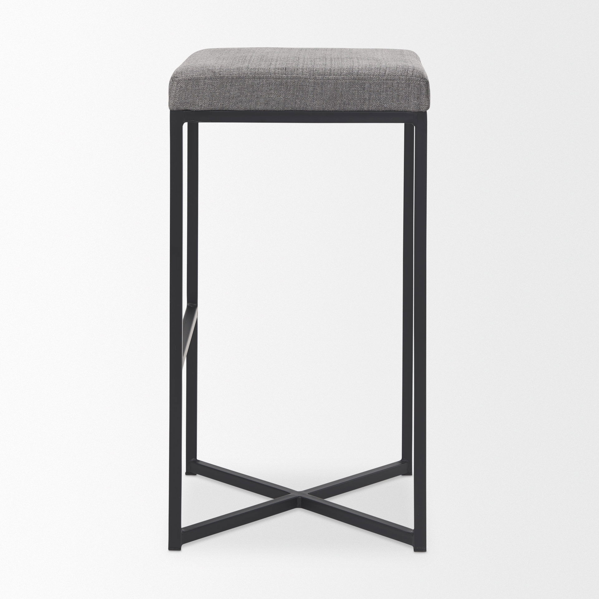 Frodo 16.5L x 16.5W x 29.75H Gray Fabric Seat with Black Iron Frame Bar Stool, Counter & Bar Stool by Mercana, 16.54" length x 16.54" width x 30.32" height View 4