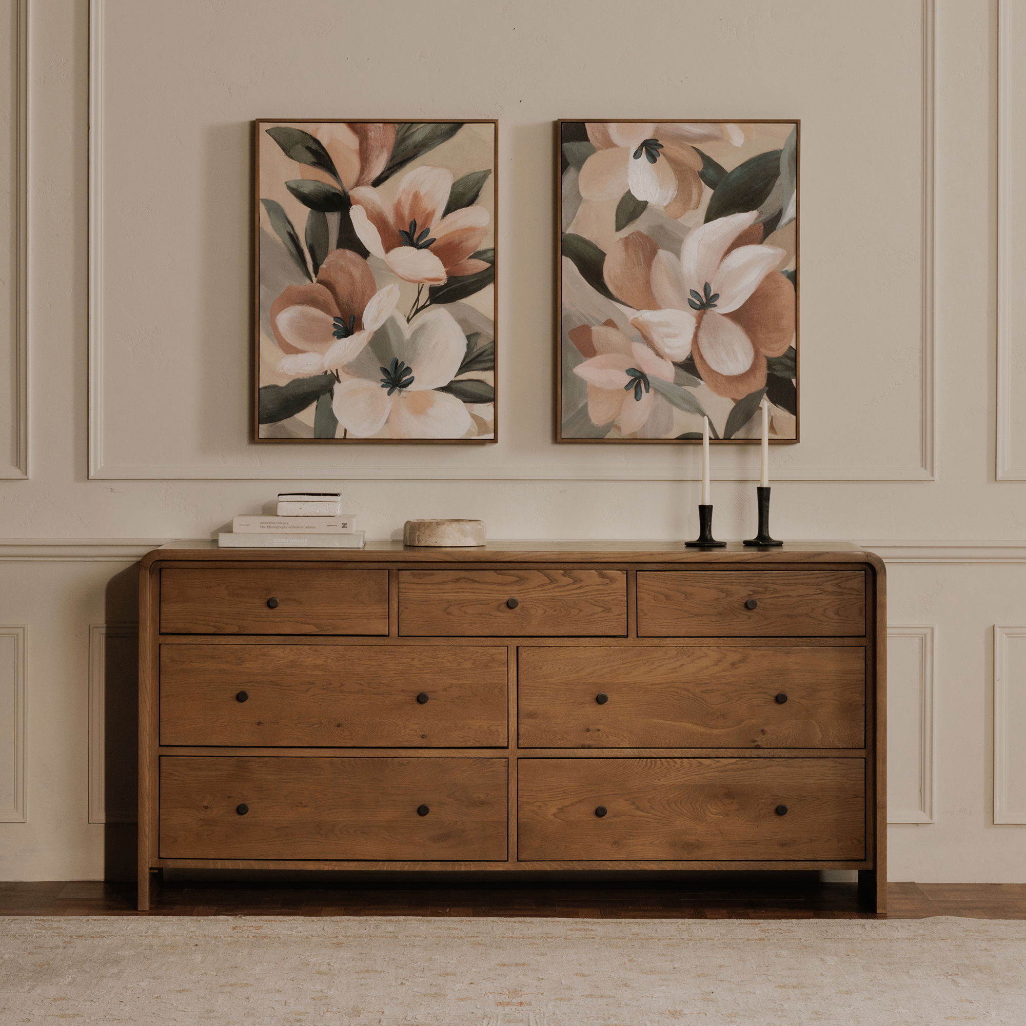 Riley 7 Drawer Dresser Oak, by Moe's Home, 70" width x 34" height x 19" depth View 9