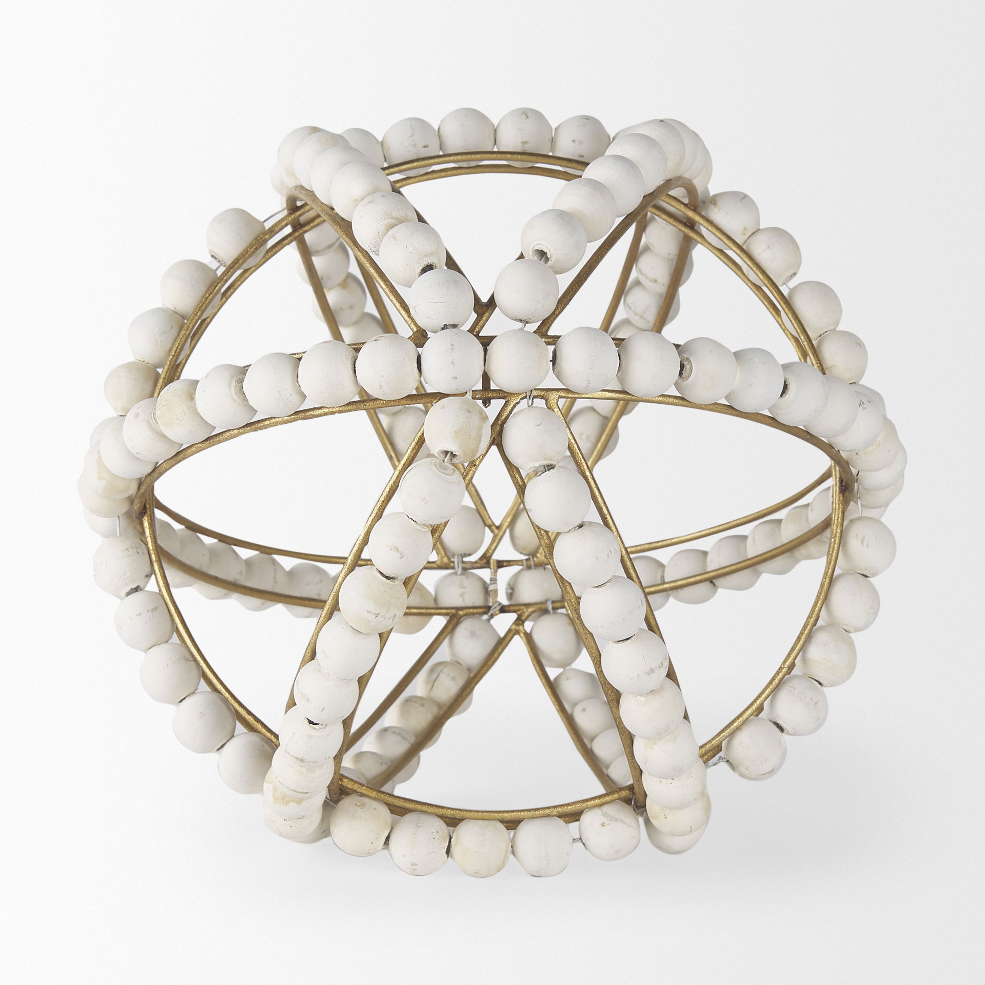 Espanlade II Large 11L x 11W White Wooden Beaded Orb, Decorative Object by Mercana, 11.22" length x 11.22" width x 11.61" height View 3