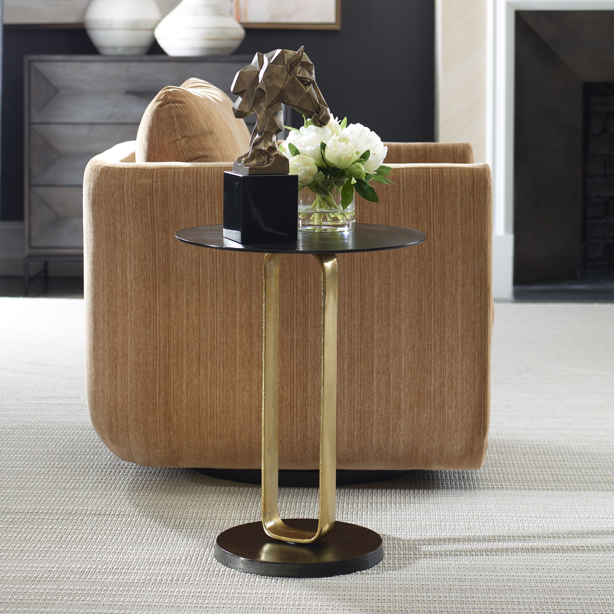 Aperture Brass Accent Table, Furniture by Uttermost, 17.3" width x 23" height x 17.3" depth View 2