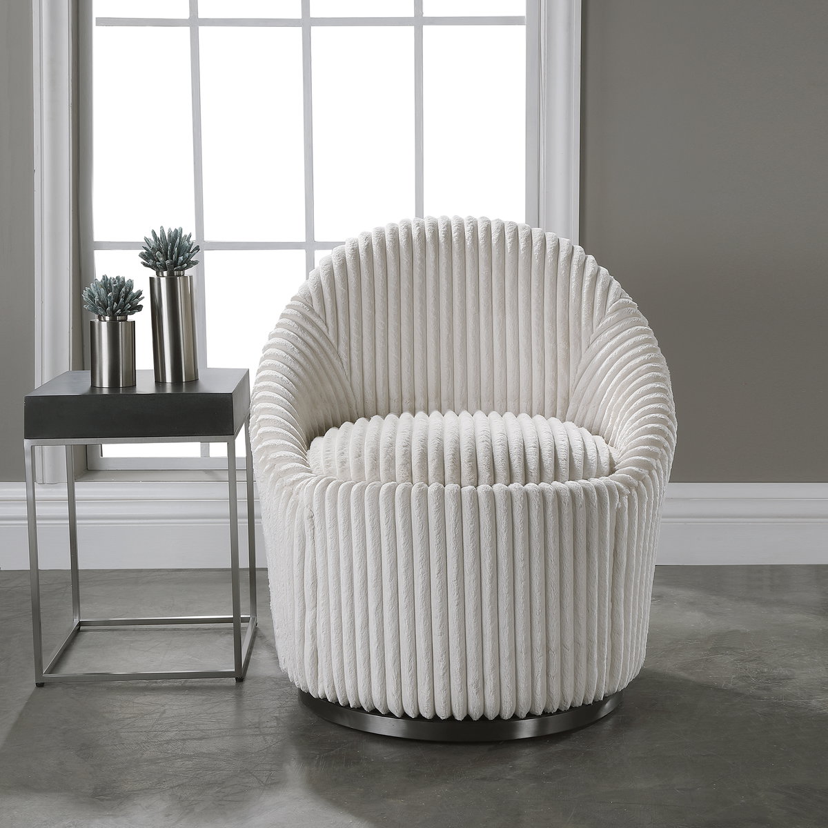 Crue White Swivel Chair, Accent Chair by Uttermost, 29" width x 32" height x 31" depth View 9