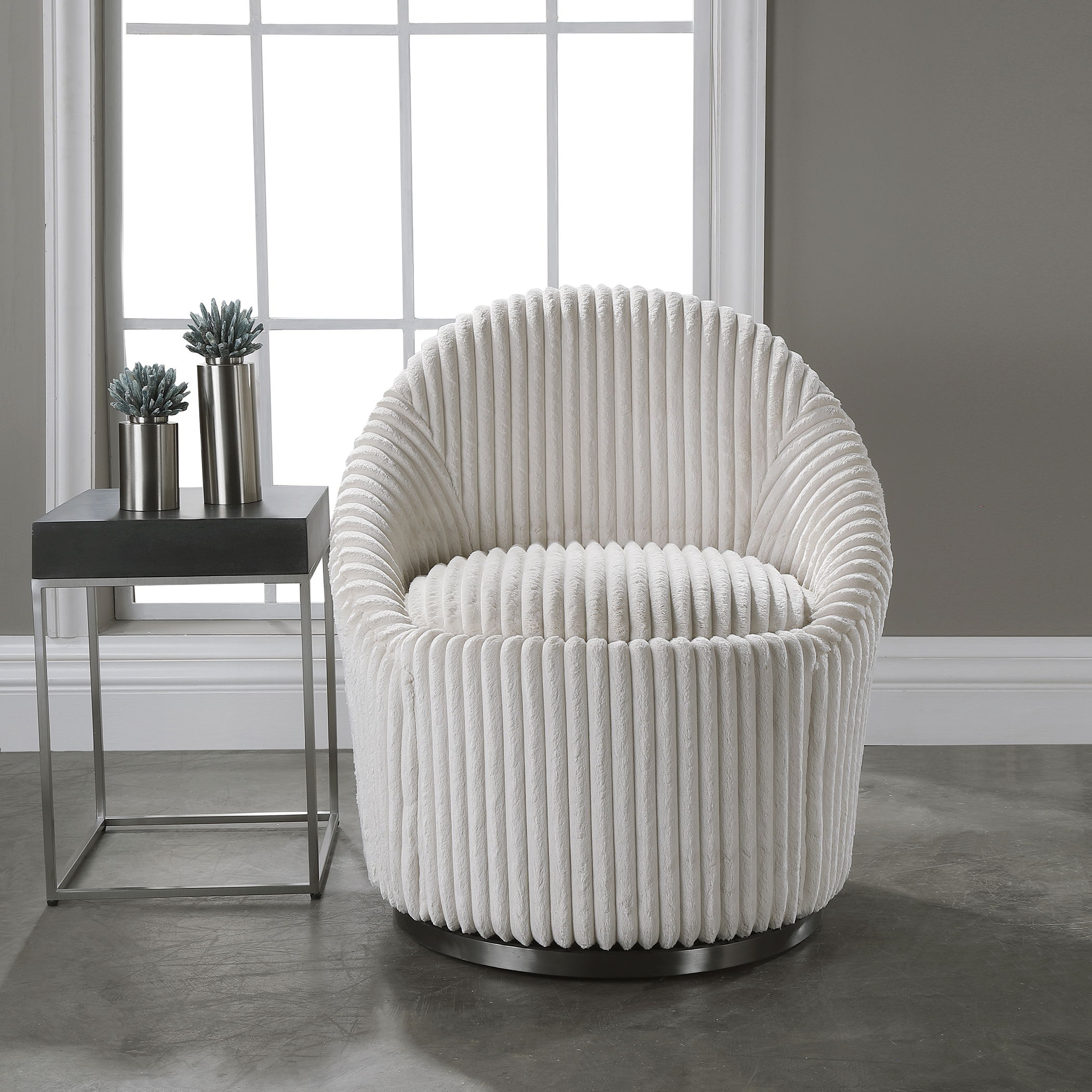Crue White Swivel Chair, Furniture by Uttermost, 29" width x 32" height x 31" depth View 9