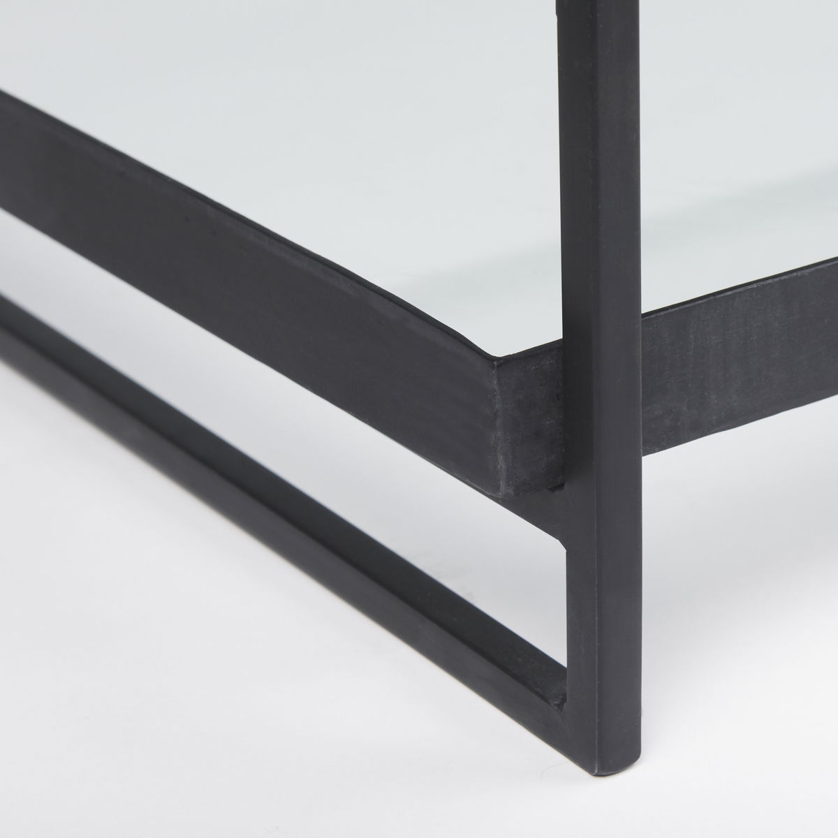 Trey 56'L x 32'W x 17'H Black Metal with Glass Coffee Table, by Mercana, 56" length x 32" width x 17" height View 11
