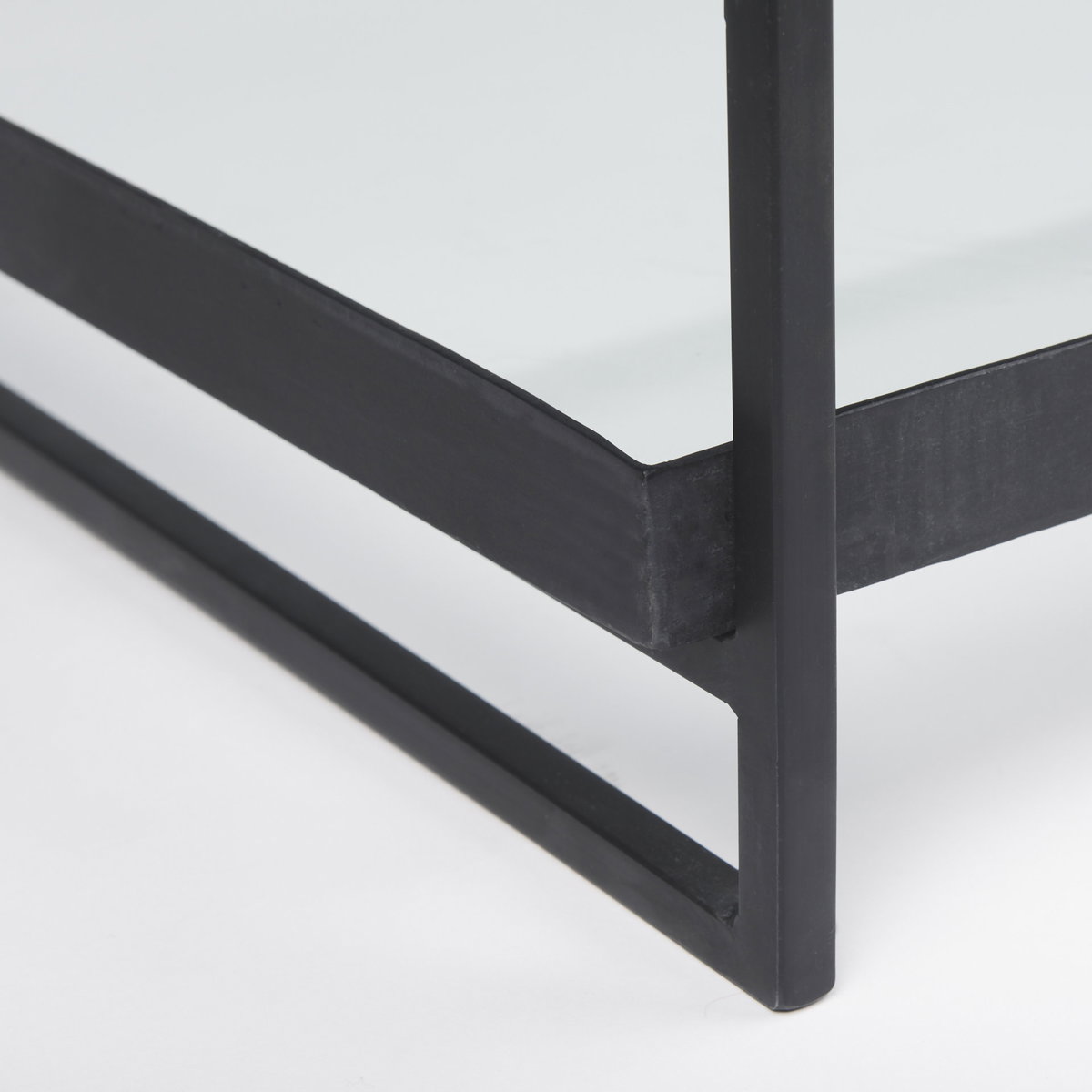Trey 56'L x 32'W x 17'H Black Metal with Glass Coffee Table, by Mercana, 56" length x 32" width x 17" height View 11