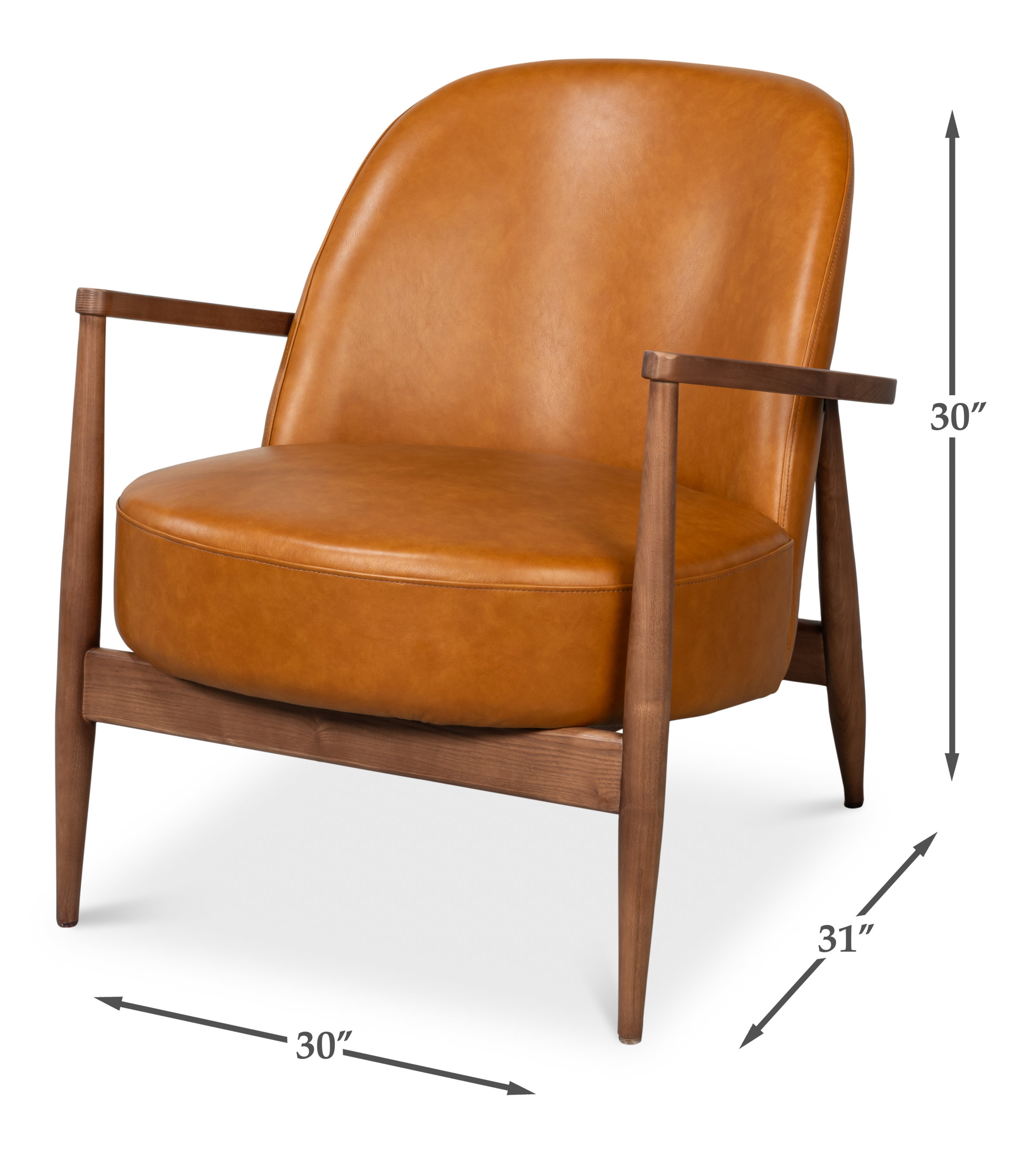 Pindar Armchair, Leather, New Tan, Seating by Sarreid, 30" length x 31" width x 30" height View 26