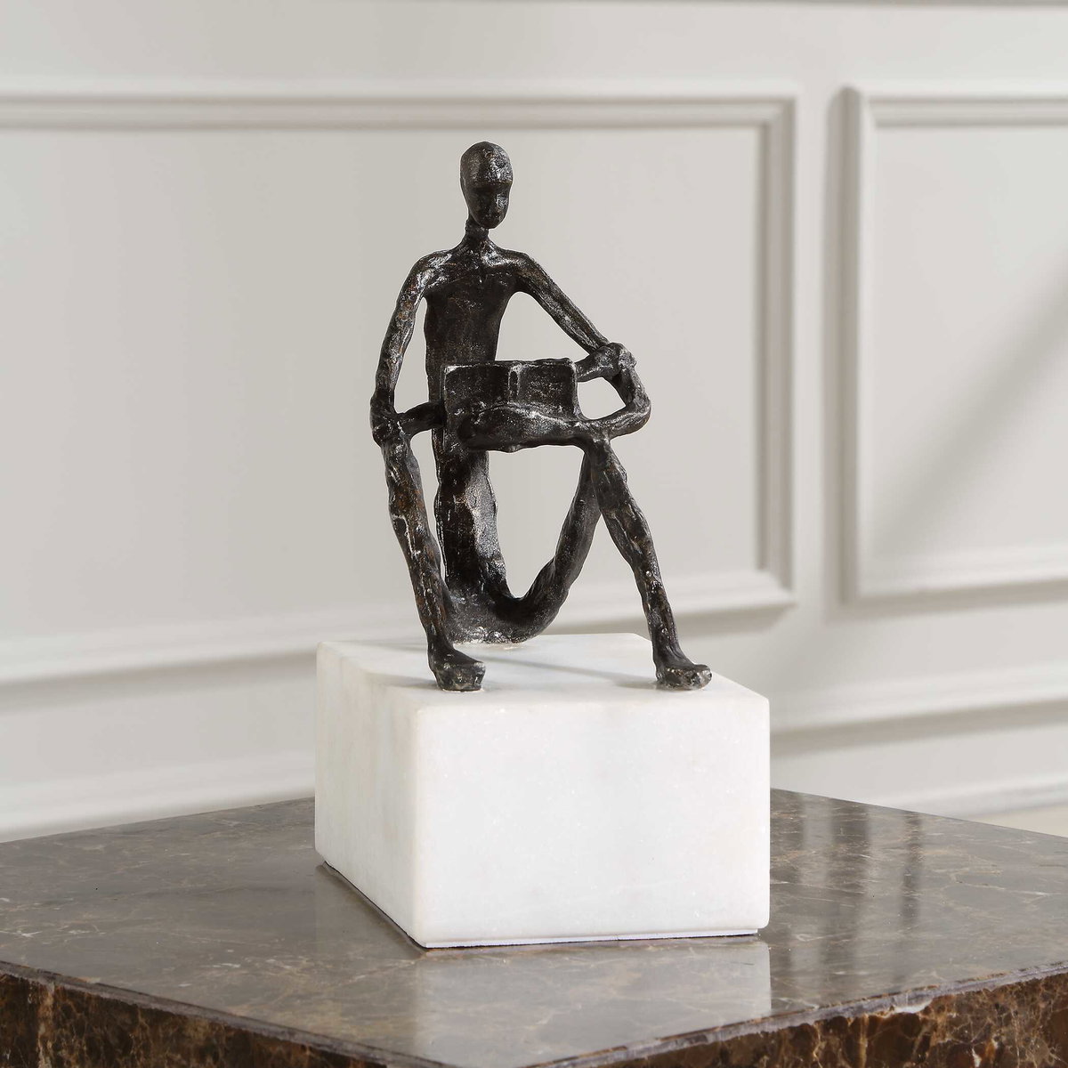 Sit Back Relax And Read Iron Sculpture, Figurines & Statue by Uttermost, 4" width x 6" height x 8.75" depth View 3
