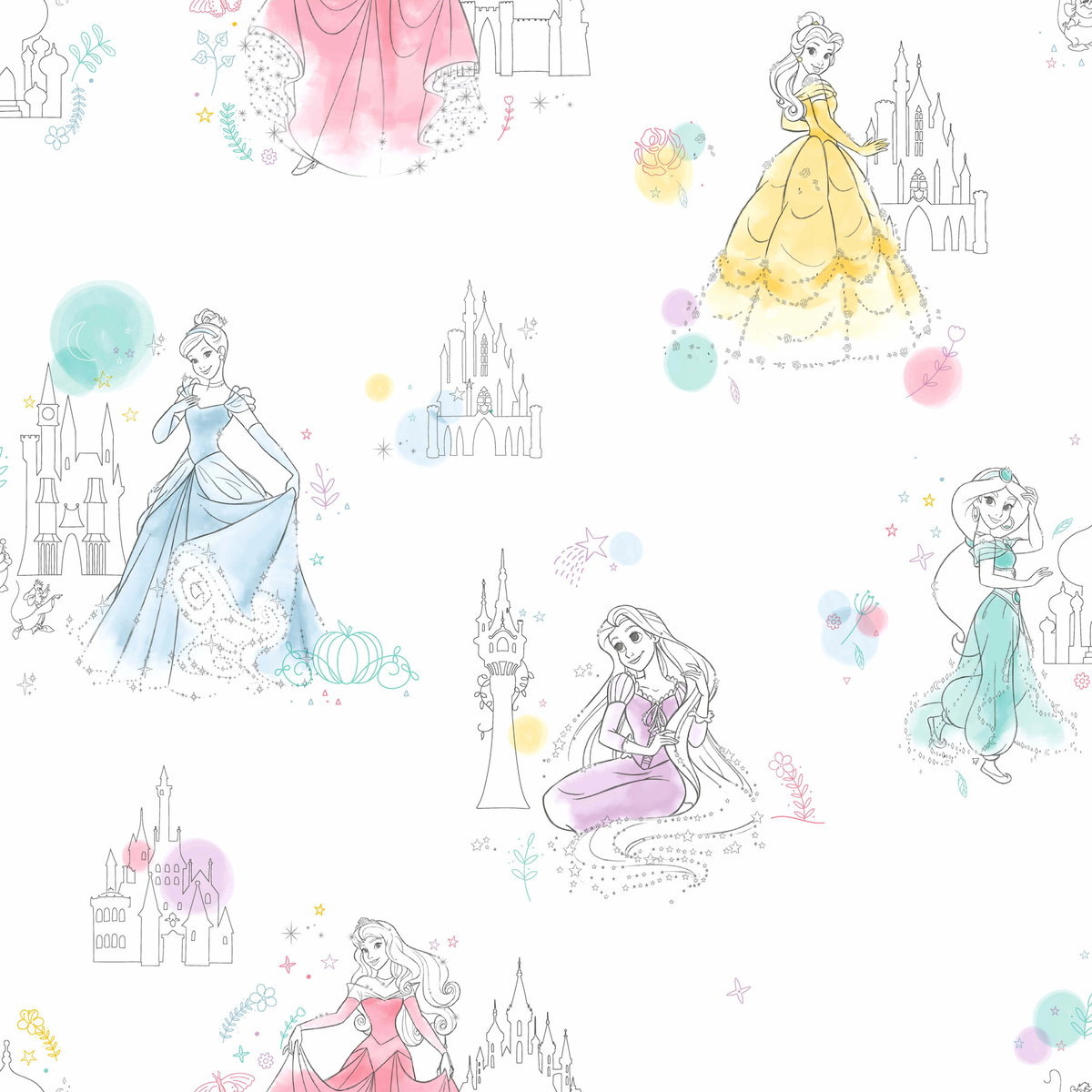Disney Princess Pretty Elegant White Wallpaper, by York Wall, 33' length x 1'8.5" width x 0.02" depth