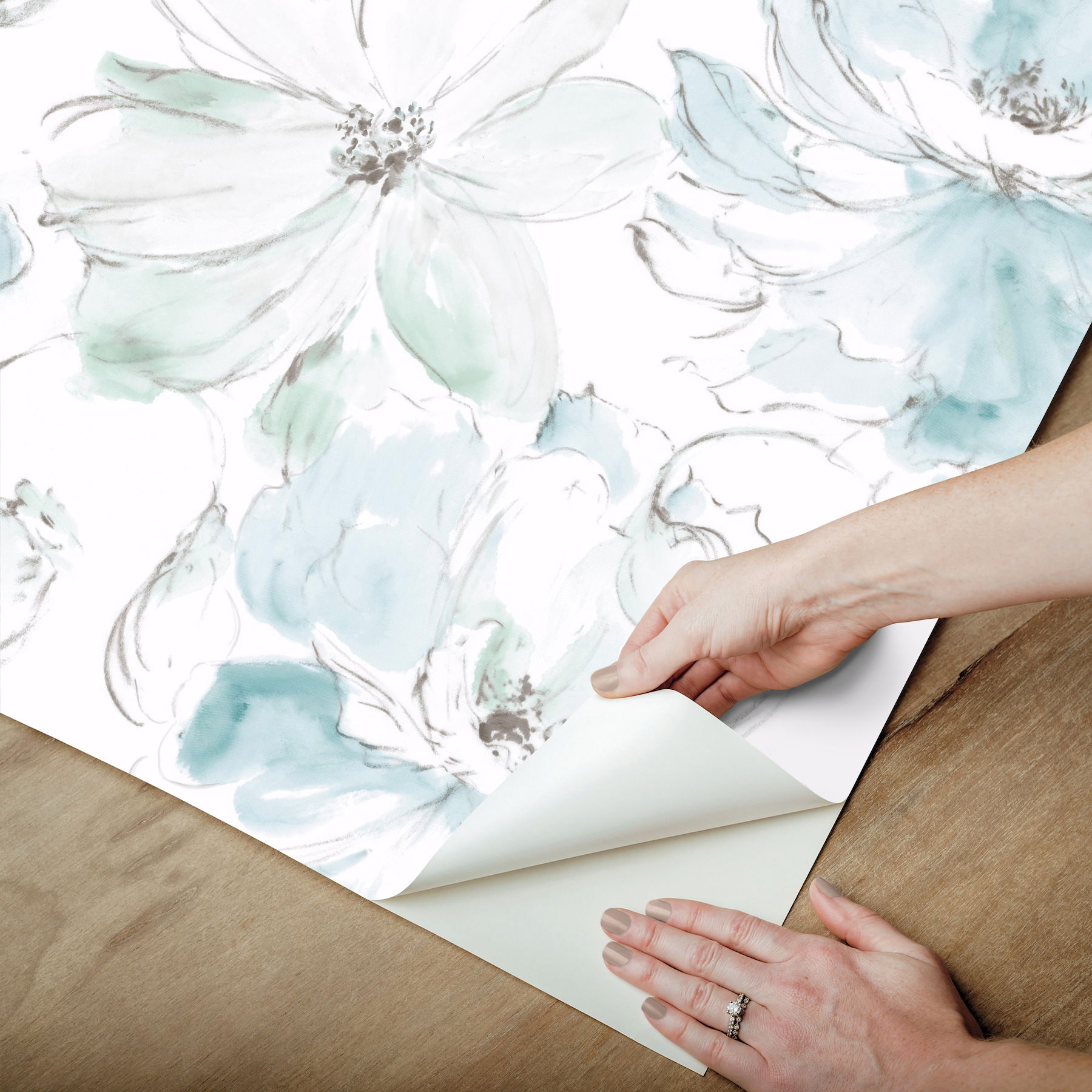 Floral Dreams Mineral Green Peel & Stick Wallpaper large image 