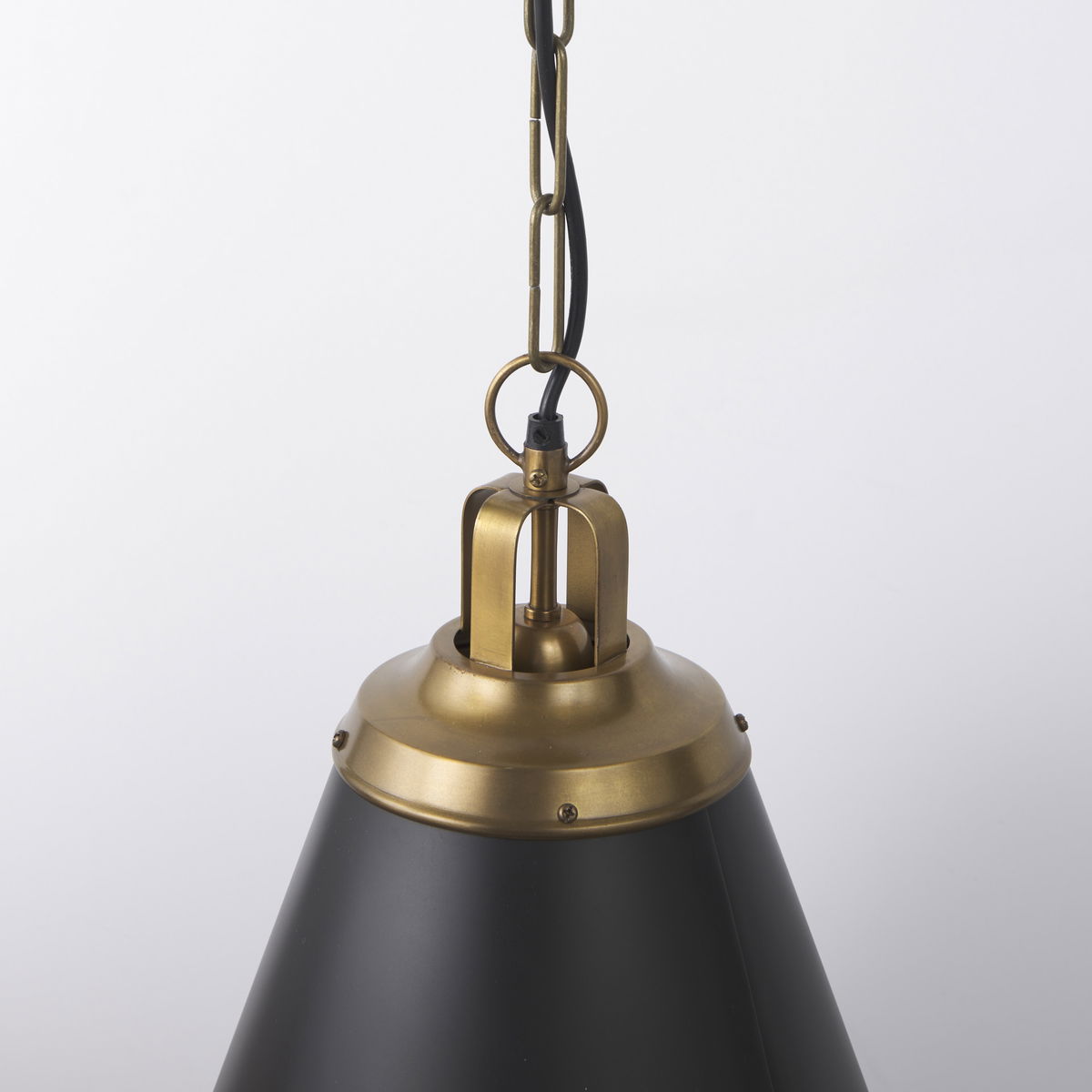 Fenton   Black with Antiqued Gold Accents Pendant Light, by Mercana, 18" length x 18" width x 23" height View 7