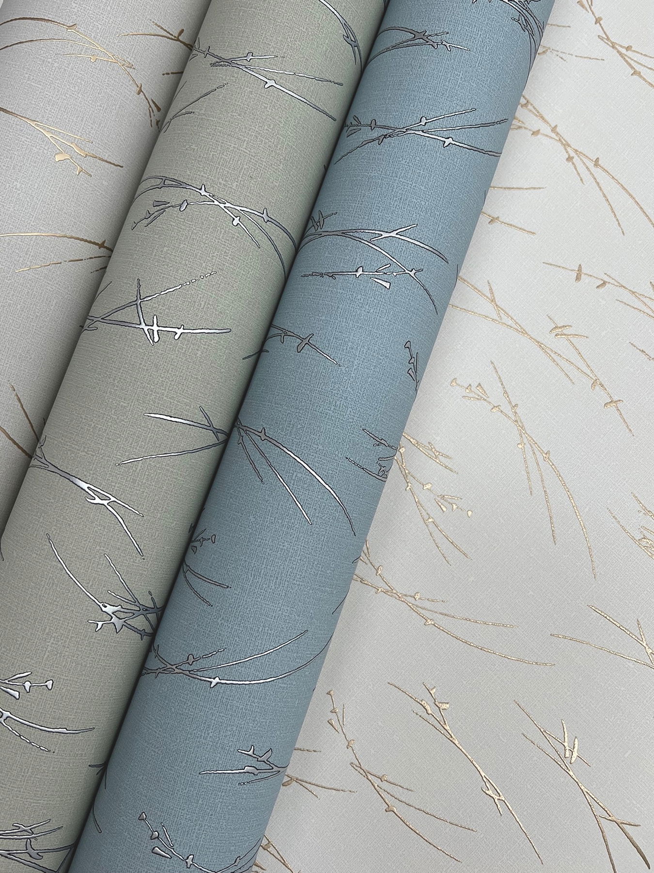 Sprigs Light Grey & Gold Wallpaper large image 