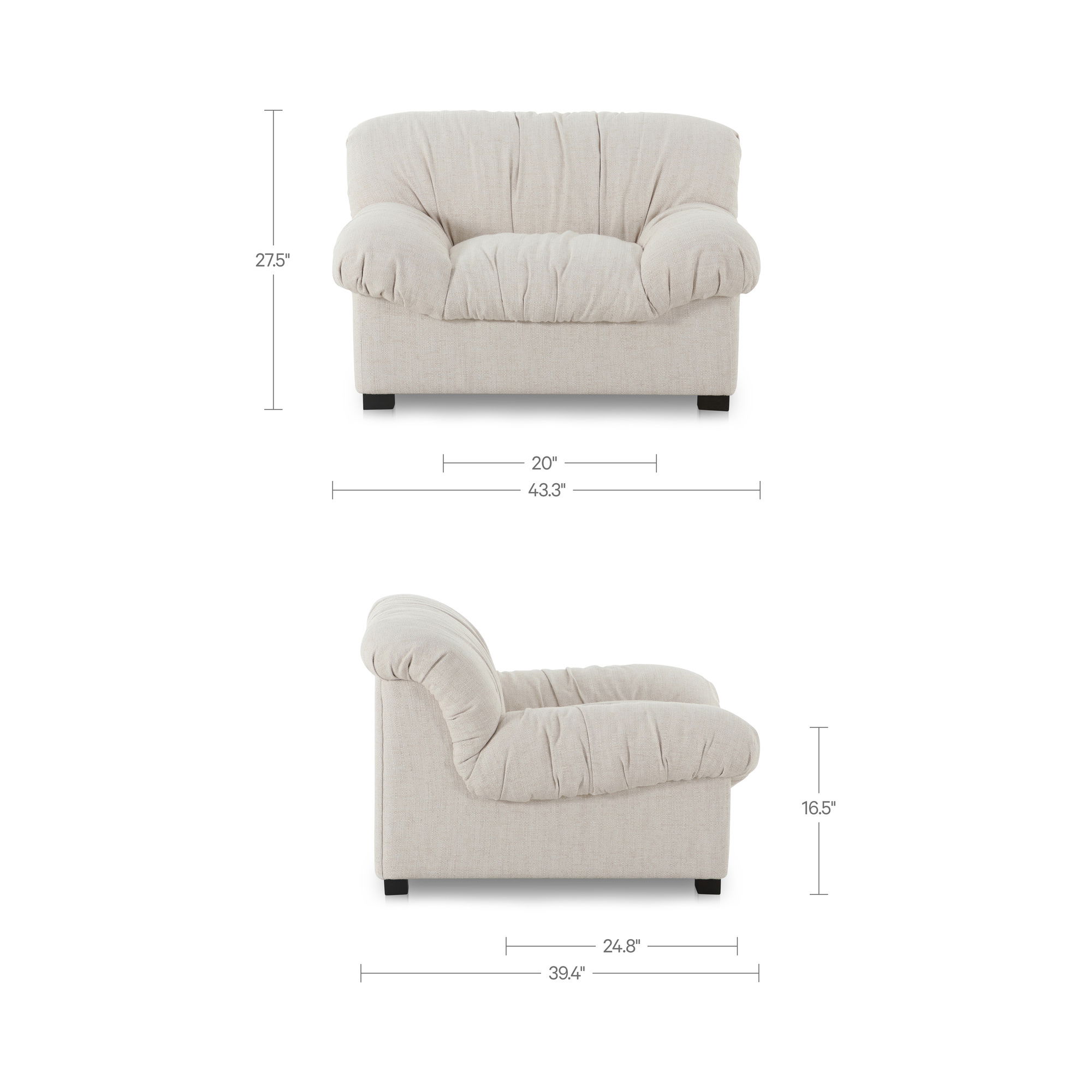 Halston Lounge Chair Flecked Oat, Accent Chair by Moe's Home, 43.3" width x 27.5" height x 39.4" depth View 8