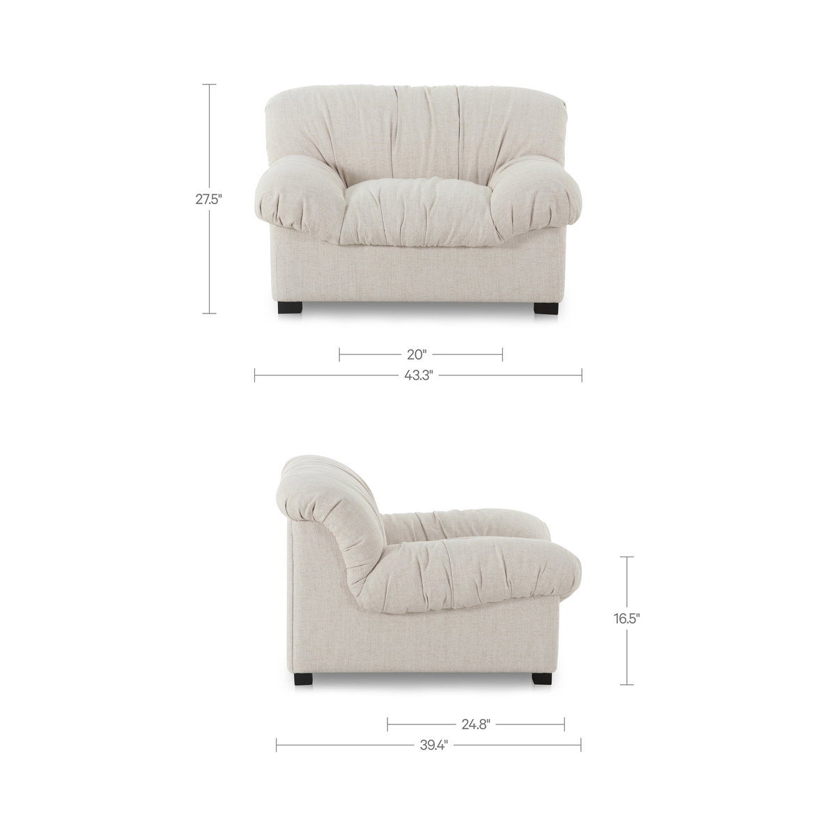 Halston Lounge Chair Flecked Oat, Accent Chair by Moe's Home, 43.3" width x 27.5" height x 39.4" depth View 8