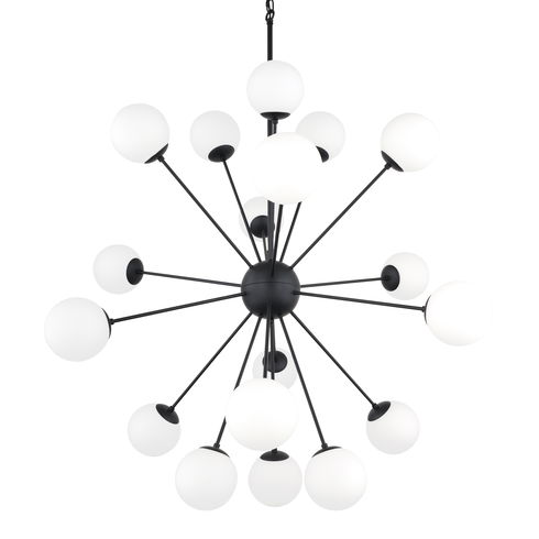 Barbara Matte Black Metal with Frosted Glass Globes 18-Light Chandelier