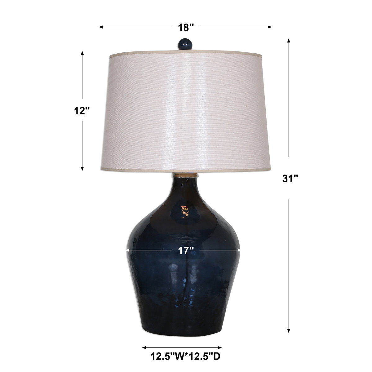 Lamone Blue Glass Lamp, by Uttermost, 1'6" width x 2'7" height x 1'6" depth View 3
