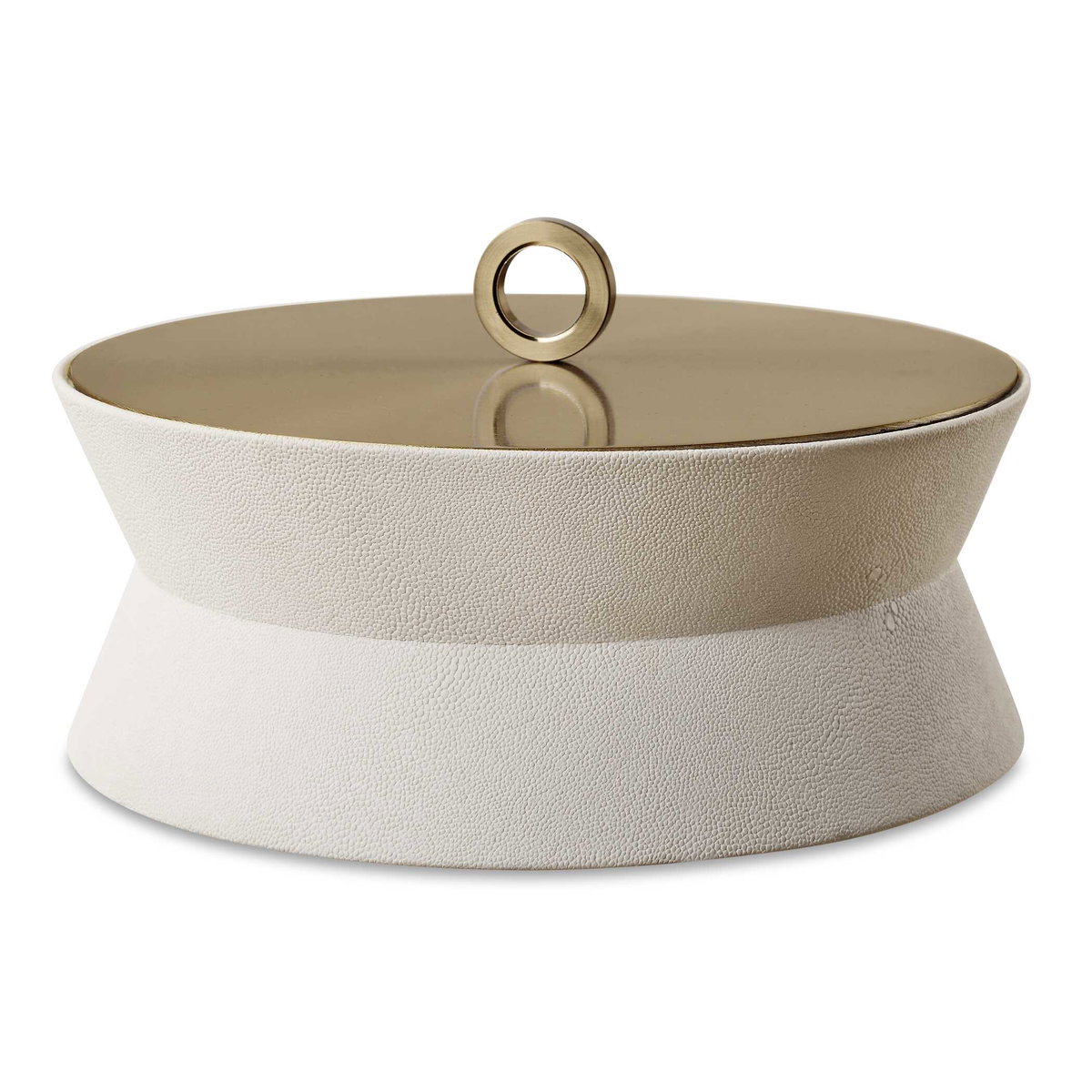 Luxe White Shagreen Round Box, Decorative by Uttermost, 10" width x 5.5" height x 10" depth View 1