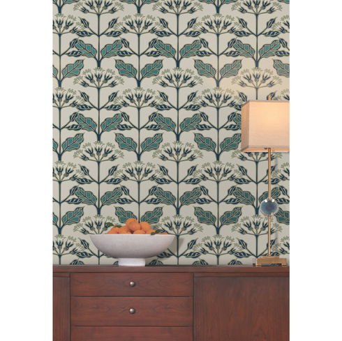 Tracery Blooms Beige Metallic Wallpaper