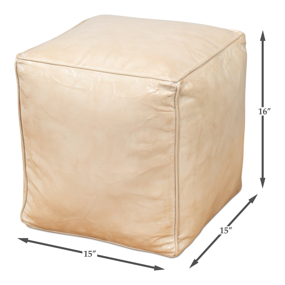 Sunday Afternoon Leather Cube  Taupe, by Sarreid, 1'3" length x 1'3" width x 1'4" height View 12