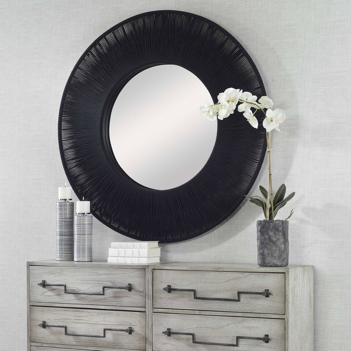 Sailor's Knot Black Round Mirror, by Uttermost, 51.25" width x 51.25" height x 2.5" depth View 4