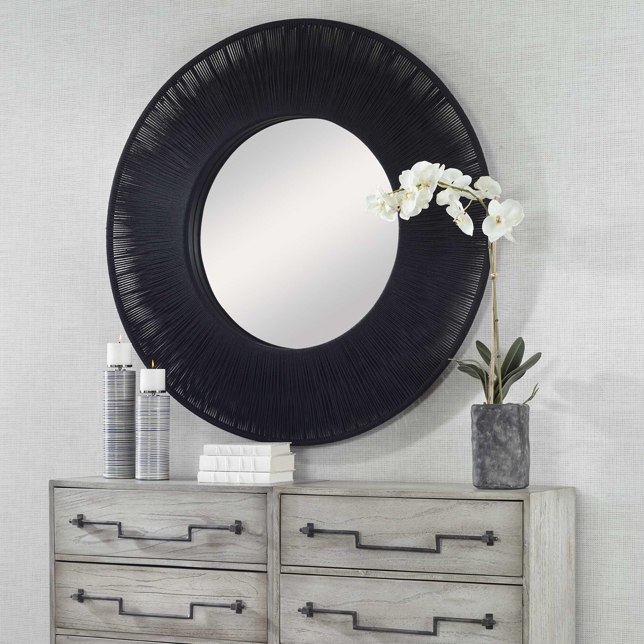 Sailor's Knot Black Round Mirror large image 