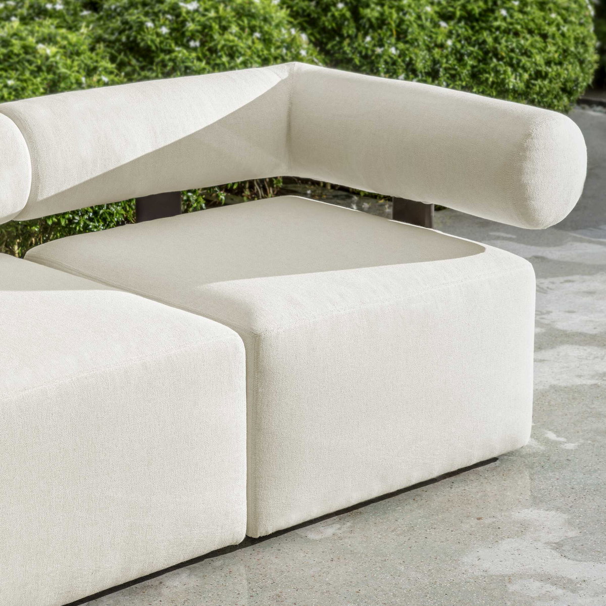 Bolster Back White Outdoor Corner Sofa, Outdoor Sofa by Uttermost, 3'0.75" width x 2'5.25" height x 3'0.75" depth View 9