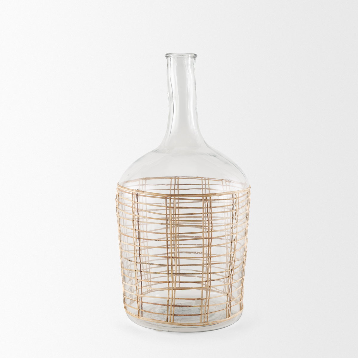Troian Large Rattan Wrapped Glass Bottle, Decorative Object by Mercana, 9.5" length x 9.5" width x 19.5" height View 3