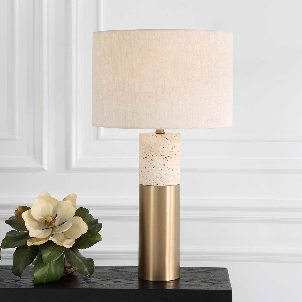 Gravitas Elegant Brass & Stone Lamp, Table Lamp by Uttermost, 16" width x 27.5" height x 16" depth View 9
